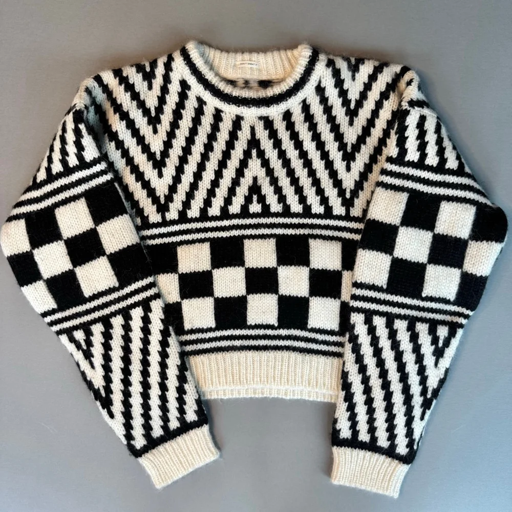 Mother The Itsy Crop Jumper Sweater Black White Alpaca S, NWOT - Picture 2 of 9